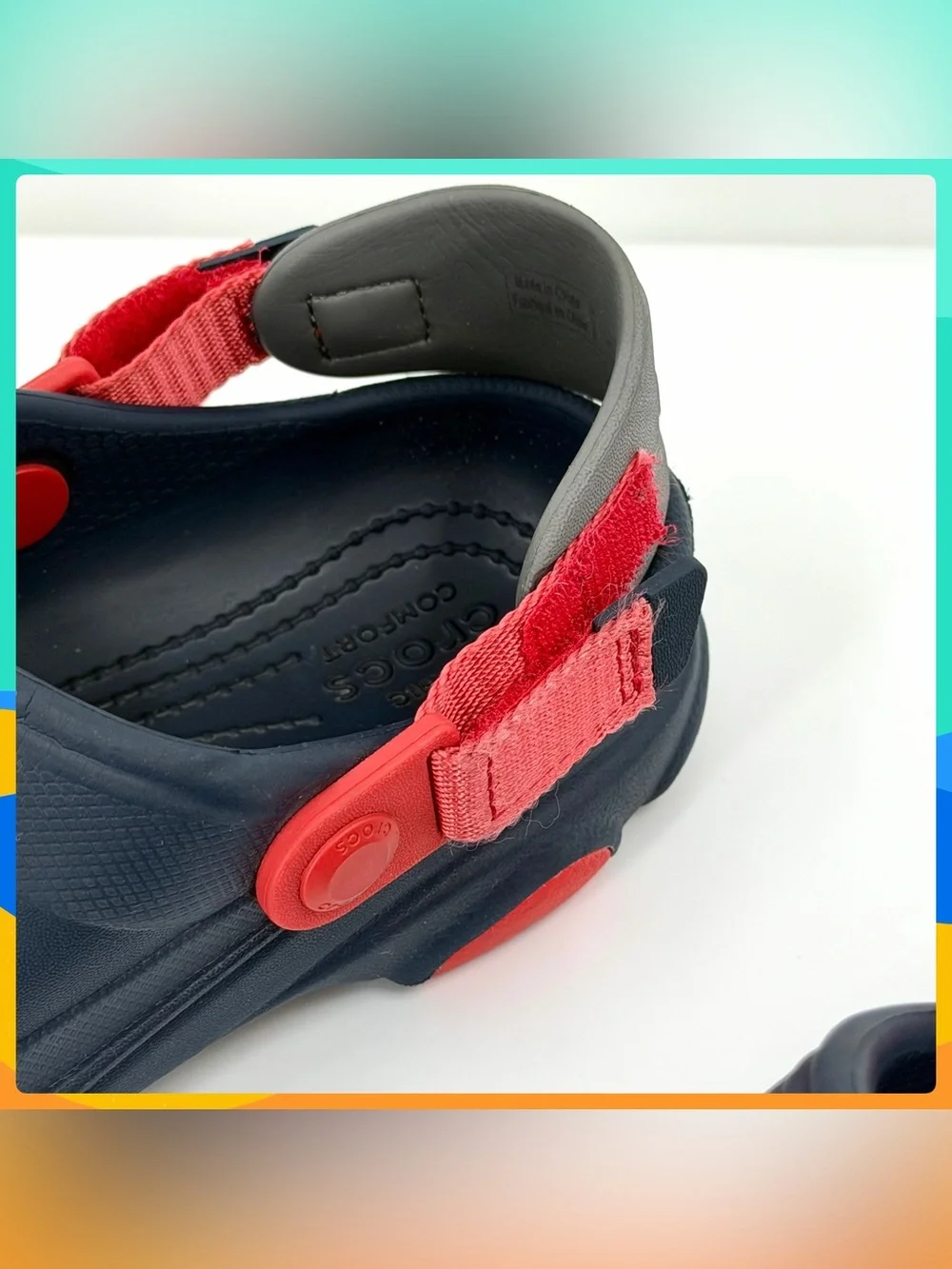 Kids Navy Blue CROCS Clogs w Red Adjustable Length Heel Straps Juvenile Size 3